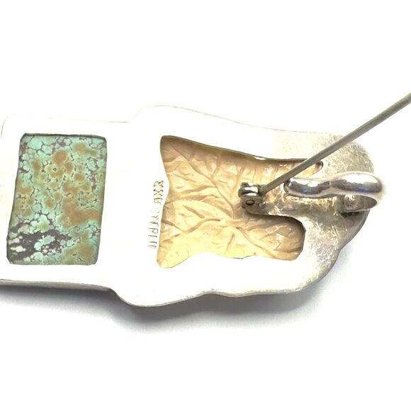 Vintage Amy Kahn Russell Carved Frog Brooch-Pendant Combo w/Turquoise & Glass - Picture 6 of 15